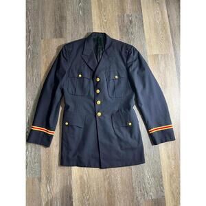 Black Military Style Blazer with Gold Buttons and Red-Yellow Sleeve Stripes 40L